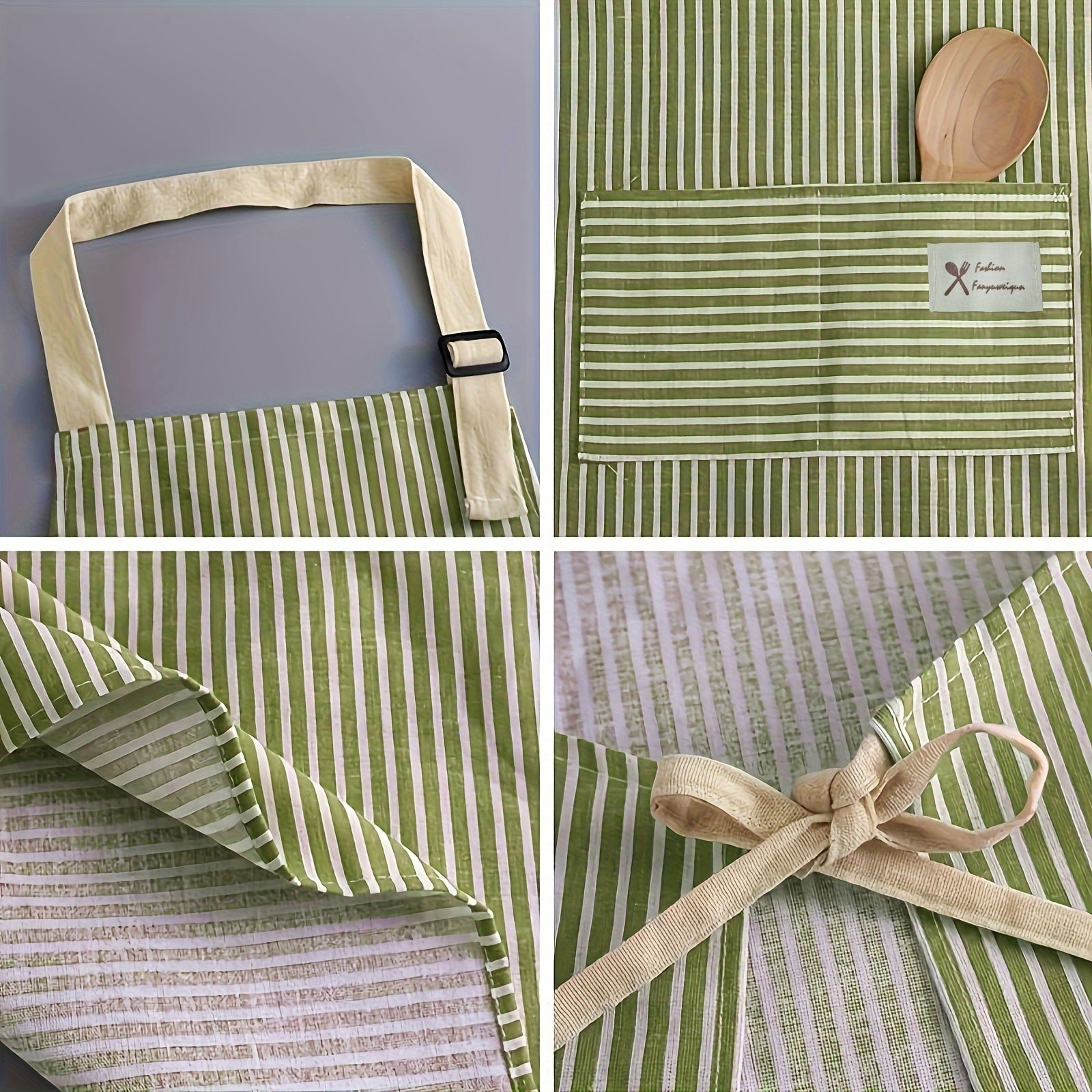 1 adjustable kitchen cooking apron and linen machine washable with 2 pockets and linen colored striped apron stain and grease resistant