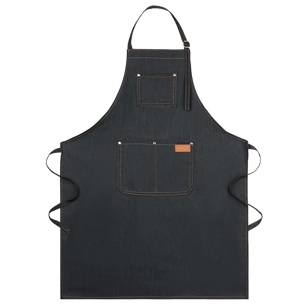Denim Apron with Pockets - Durable Jean Canvas for Kitchen, Hairdressing & Work