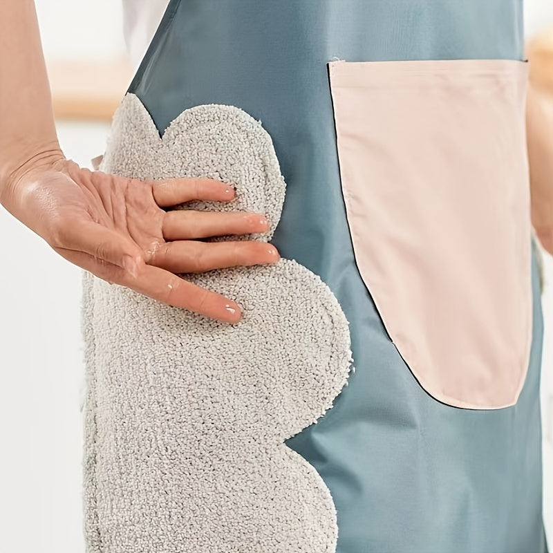 One Kitchen Apron Featuring a Hand Wipe Pocket - Ideal for Cooking, Gardening, And Home Tasks - Made from Durable PVC Material, Easy to Clean, And Requires No Batteries.