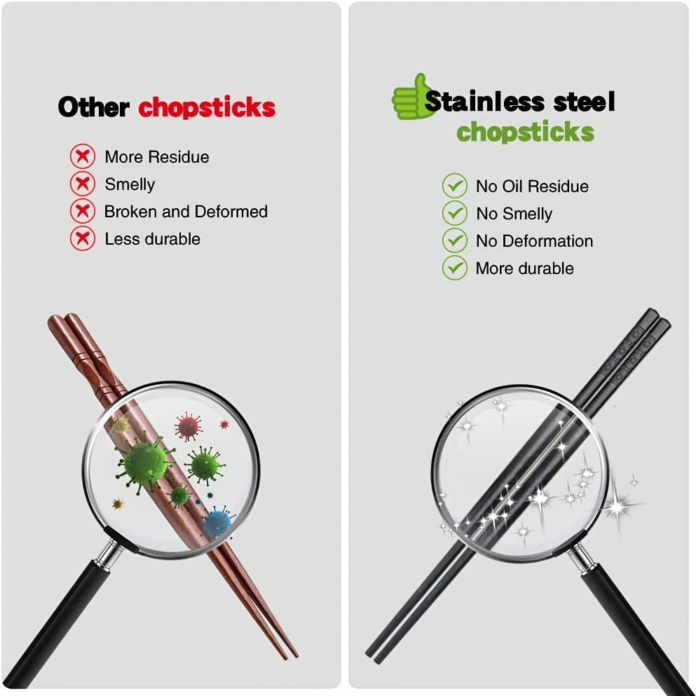 5 Pairs Cherry Blossom Pattern Fiberglass Chopsticks, 9.5 Inches, Polished Finish, Reusable & Dishwasher-Safe, Polyethylene Terephthalate Material