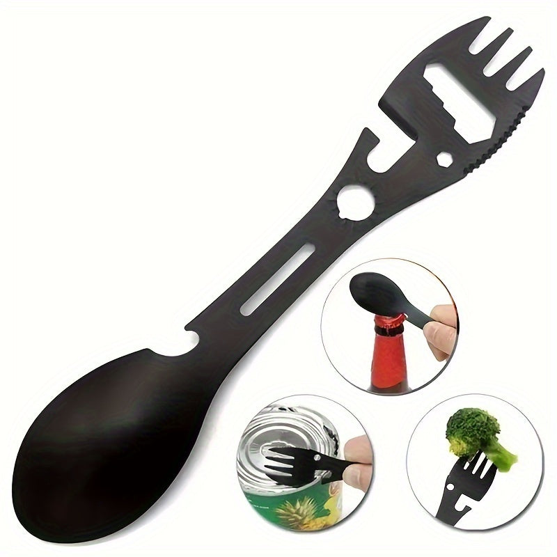 10-in-1 Multifunctional Camping Spork, Stainless Steel Spoon Fork, with Cutter Jar Opener Wrench, for Kitchen Outdoor Hiking Backpacking Accessories, for Restaurant