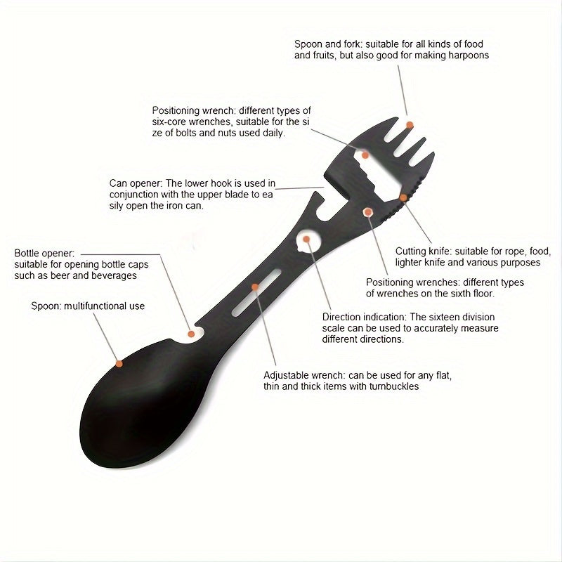 10-in-1 Multifunctional Camping Spork, Stainless Steel Spoon Fork, with Cutter Jar Opener Wrench, for Kitchen Outdoor Hiking Backpacking Accessories, for Restaurant