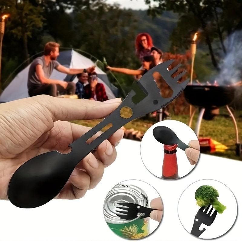 10-in-1 Multifunctional Camping Spork, Stainless Steel Spoon Fork, with Cutter Jar Opener Wrench, for Kitchen Outdoor Hiking Backpacking Accessories, for Restaurant