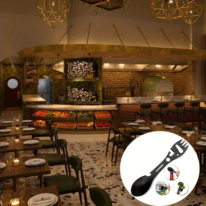 10-in-1 Multifunctional Camping Spork, Stainless Steel Spoon Fork, with Cutter Jar Opener Wrench, for Kitchen Outdoor Hiking Backpacking Accessories, for Restaurant