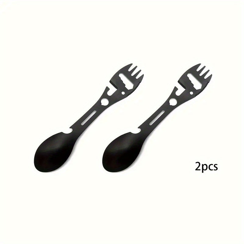 10-in-1 Multifunctional Camping Spork, Stainless Steel Spoon Fork, with Cutter Jar Opener Wrench, for Kitchen Outdoor Hiking Backpacking Accessories, for Restaurant
