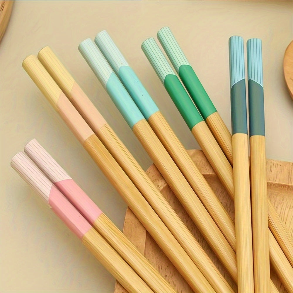 5 Pairs of Premium Bamboo Chopsticks - High-Temperature Resistant, Anti-Slip, Reusable, Lightweight, Dishwasher Safe, Easy to Clean, Kitchen Essentials for Healthy Eating