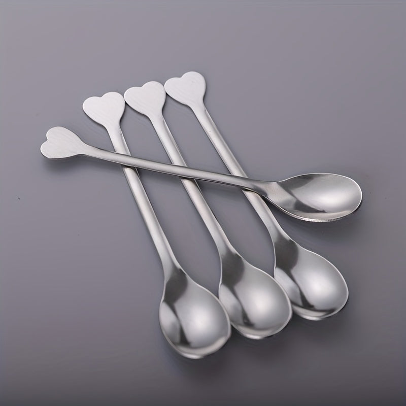 4 Pieces Stainless Steel Spoons with Heart-Shaped Handles: Perfect for Coffee, Tea, Soup, and More