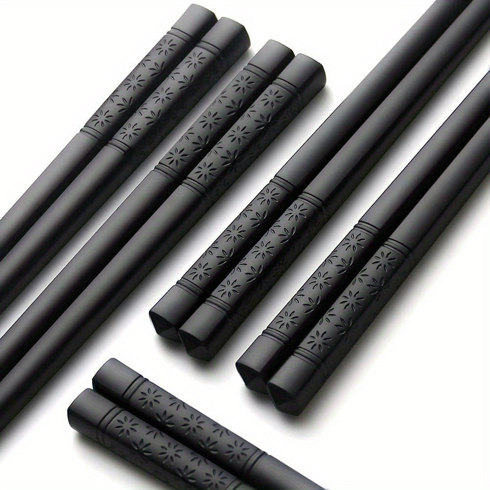 5 Pairs Black Patterned Chopsticks, Household Anti-slip Chopsticks, High Temperature Resistant Chopsticks