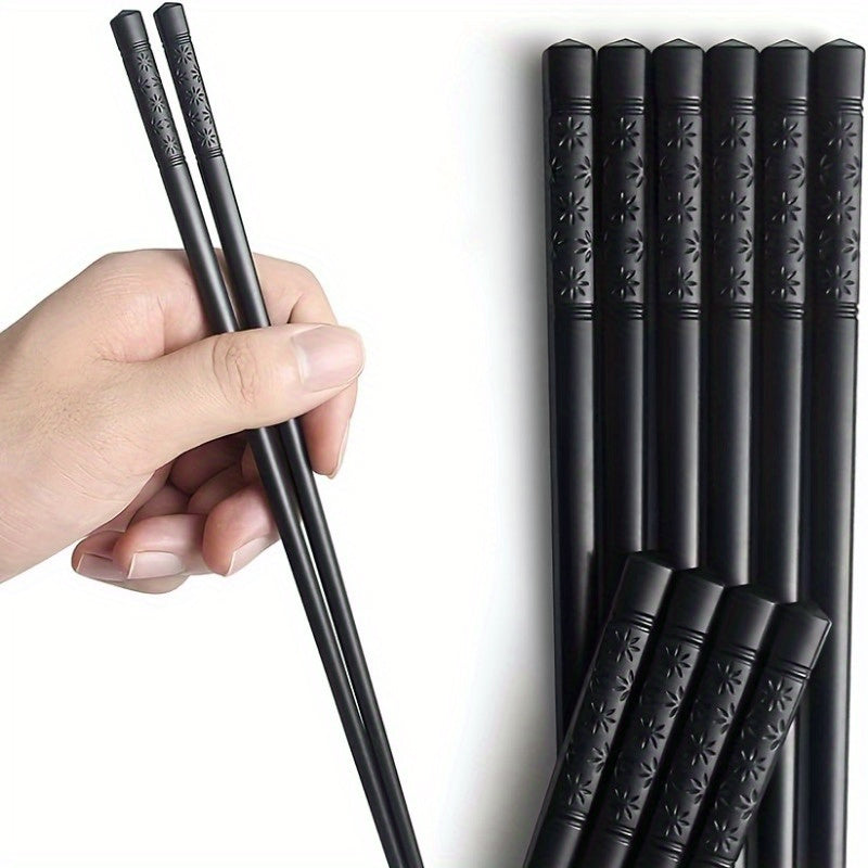 5 Pairs Black Patterned Chopsticks, Household Anti-slip Chopsticks, High Temperature Resistant Chopsticks