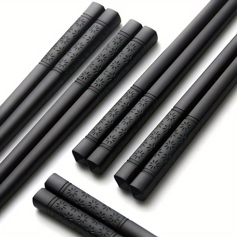 5 Pairs Black Patterned Chopsticks, Household Anti-slip Chopsticks, High Temperature Resistant Chopsticks