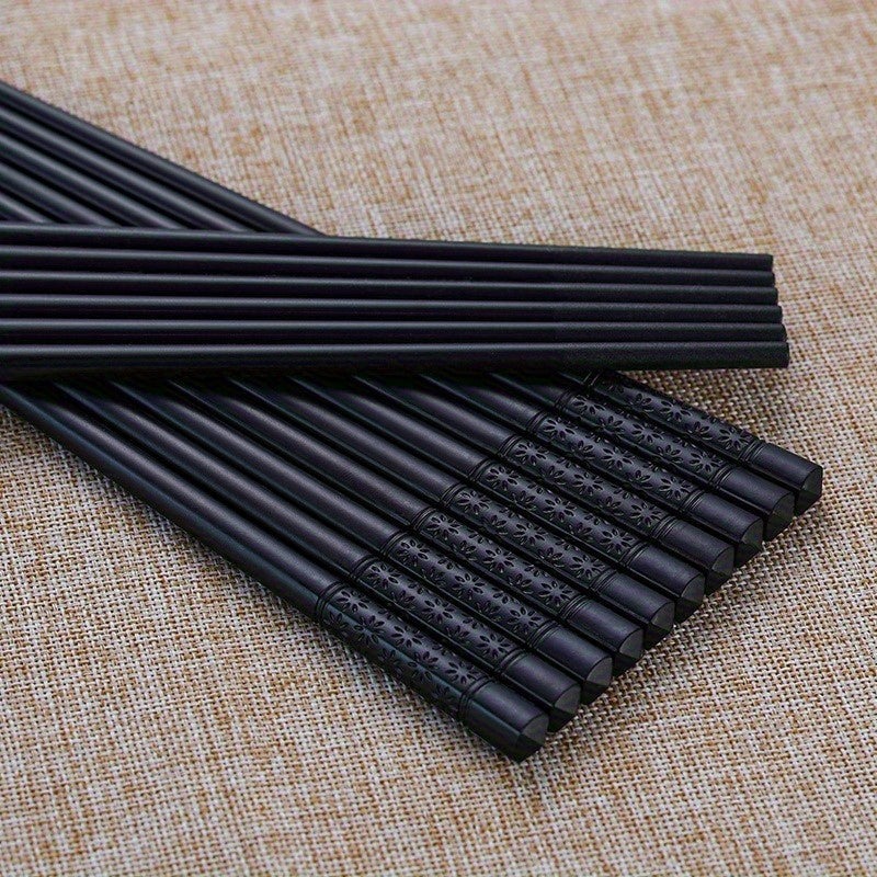 5 Pairs Black Patterned Chopsticks, Household Anti-slip Chopsticks, High Temperature Resistant Chopsticks
