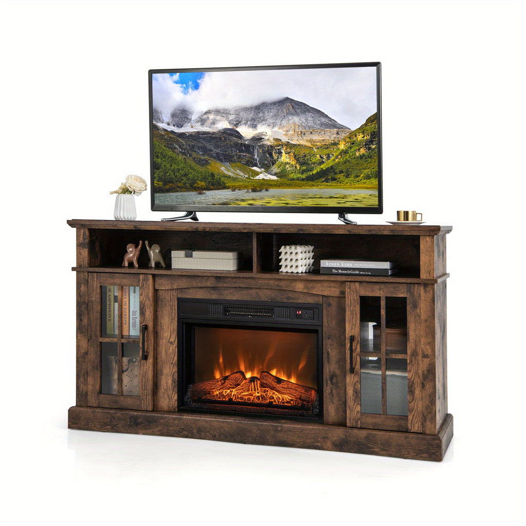 MULTIGOT Fireplace TV Stand for TVs Up to 65 Inches, 1400W Electric Fireplace Insert with Remote Control, 6H Timer, 3-Level Flame Brightness, Overheat Protection, Media Entertainment Center with Adjustable Shelves