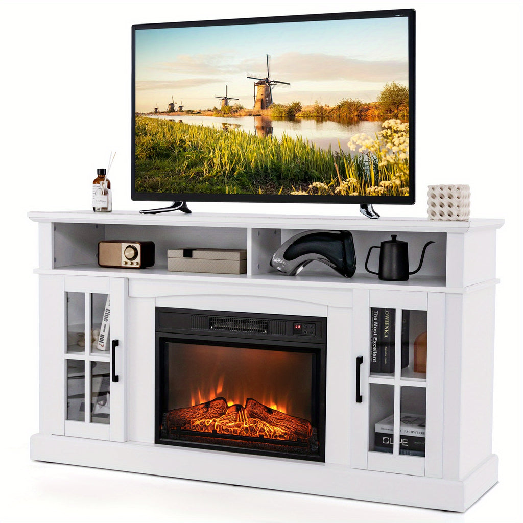 MULTIGOT Fireplace TV Stand for TVs Up to 65 Inches, 1400W Electric Fireplace Insert with Remote Control, 6H Timer, 3-Level Flame Brightness, Overheat Protection, Media Entertainment Center with Adjustable Shelves
