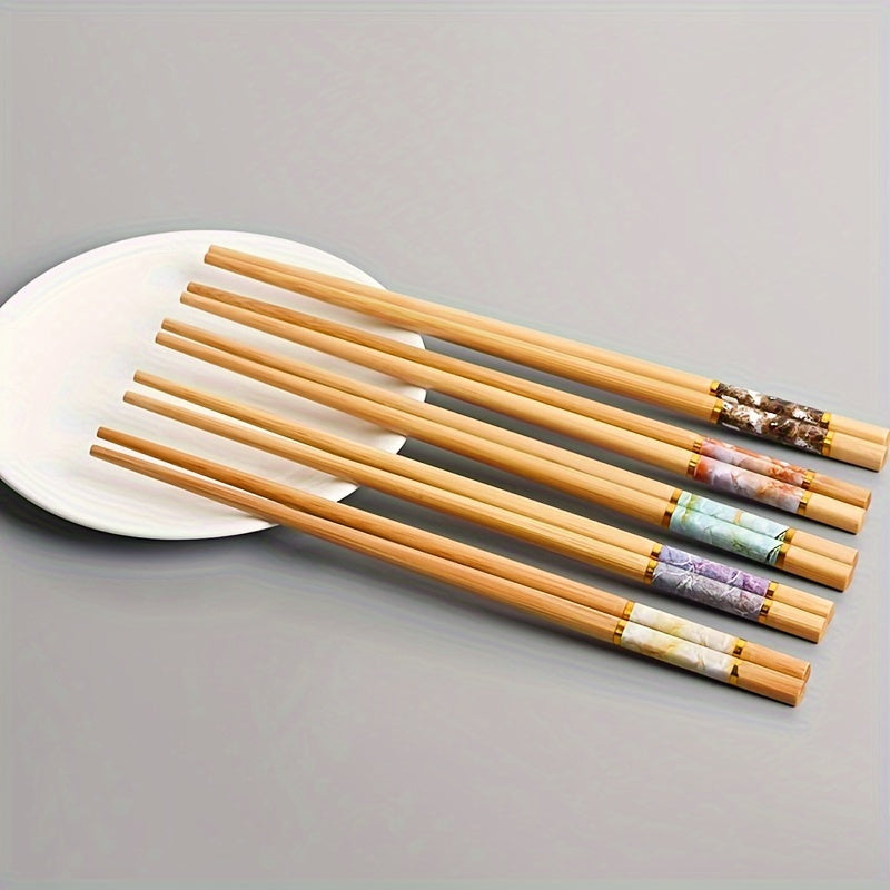 Five Pairs of Bamboo Printed Chopsticks, Consumable Chopsticks, Tableware, Kitchen Supplies, Suitable for Restaurants Happy Eid Al-Fitr