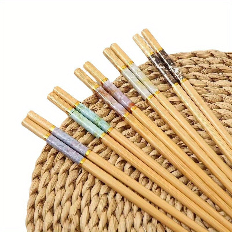 Five Pairs of Bamboo Printed Chopsticks, Consumable Chopsticks, Tableware, Kitchen Supplies, Suitable for Restaurants Happy Eid Al-Fitr