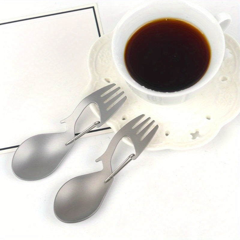 Multi-Functional Outdoor Camping Spoon: Ultra-Light Titanium Tableware for Picnic, BBQ, And Portable Food - Includes Fork And Spoon - Polished Stainless Steel