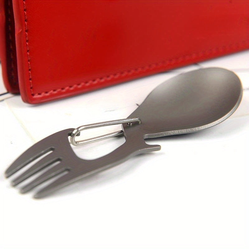 Multi-Functional Outdoor Camping Spoon: Ultra-Light Titanium Tableware for Picnic, BBQ, And Portable Food - Includes Fork And Spoon - Polished Stainless Steel