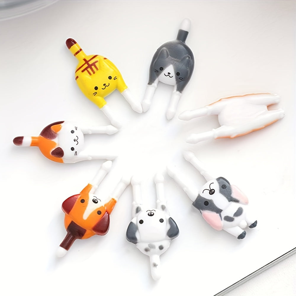 7pcs Cute Mini Animal Food Forks - Reusable Plastic Cat & Dog Designs for Snacks, Fruits, Bento Lunch Boxes - Perfect for Pet-Themed Parties, Birthdays, Pool Gatherings - No Batteries Required