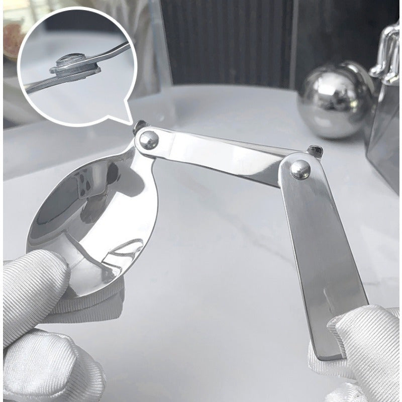 1 Set Stainless Steel Foldable Flatware - Polished Finish, Portable Camping Cutlery, Compact Travel Fork and Spoon Set for Outdoor, Picnic, Fishing, Boating, Backpacking