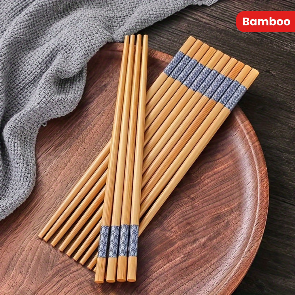 10 Pairs of Bamboo Printed Chopsticks, Reusable Long Chinese Chopsticks, Tableware, Natural and Healthy Restaurant, Gourmet, Noodles, Kitchen Accessories, Halloween, Christmas