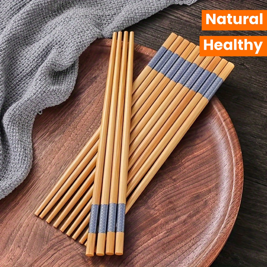 10 Pairs of Bamboo Printed Chopsticks, Reusable Long Chinese Chopsticks, Tableware, Natural and Healthy Restaurant, Gourmet, Noodles, Kitchen Accessories, Halloween, Christmas