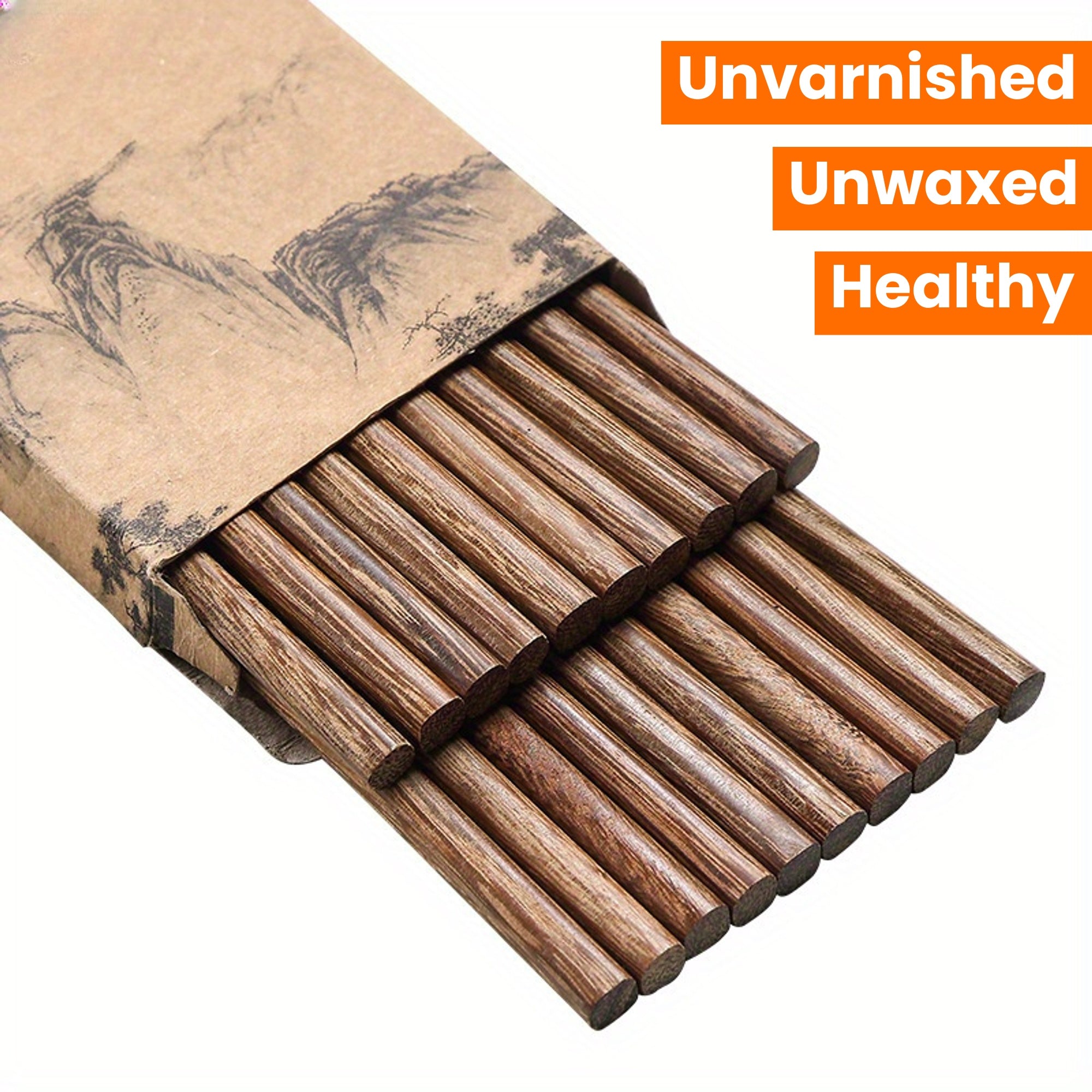 10 Pairs Gift Box Chicken Wing Wooden Chopsticks Home Use Unvarnished and Unwaxed Healthy Chopsticks Chinese Round Head Wooden Chopsticks