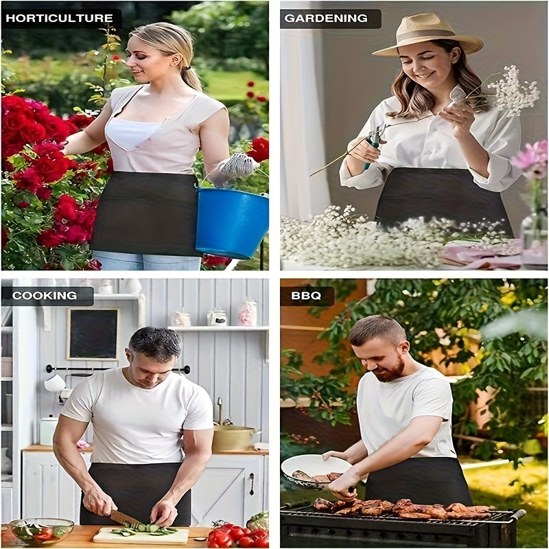 1pc Black Server Apron with 3 Pockets - Oil-Resistant Half Body Waist Skirt for Waitresses, Chefs, and Gardeners - Ideal for Cooking, Baking, and Seamstress Work