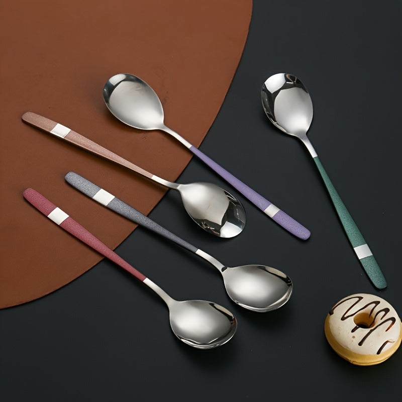 5pcs Premium Stainless Steel Spoon Set - Rust-Resistant, Long & Thick Handles for Easy Grip - Ideal for Family Gatherings, Potlucks & Restaurants