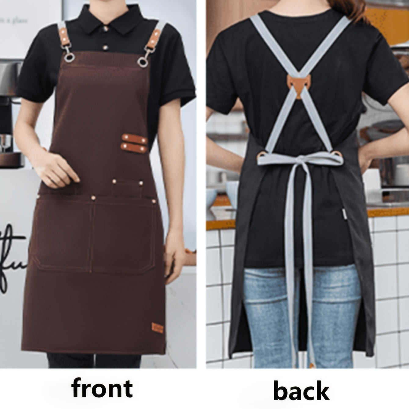Unisex Canvas Cross-Back Apron with Adjustable Shoulder Straps and Large Pockets for Kitchen Cooking