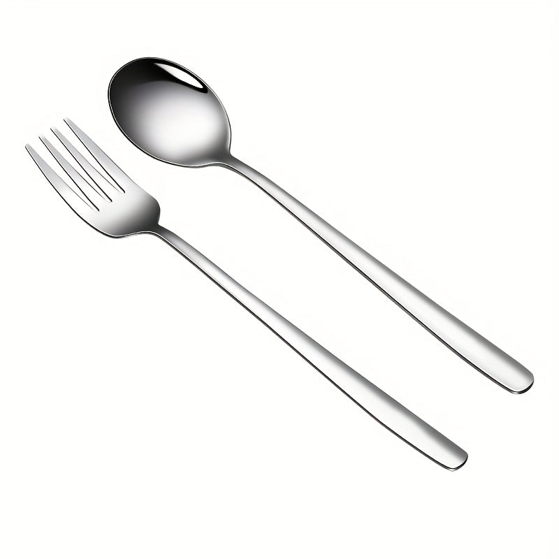 Stainless Steel Spoon and Fork Set, Korean Style, Long Handle, Mixing, Soup Spoon, for Home Use, 6pcs