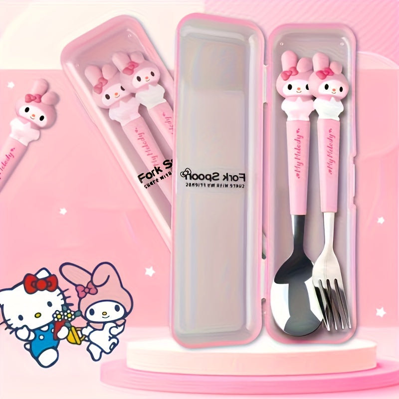 For Hello Kitty & for Kuromi Cartoon Stainless Steel Cutlery Set - Fork, Spoon, Knife for Home Dining, Picnics, Camping & Dorms