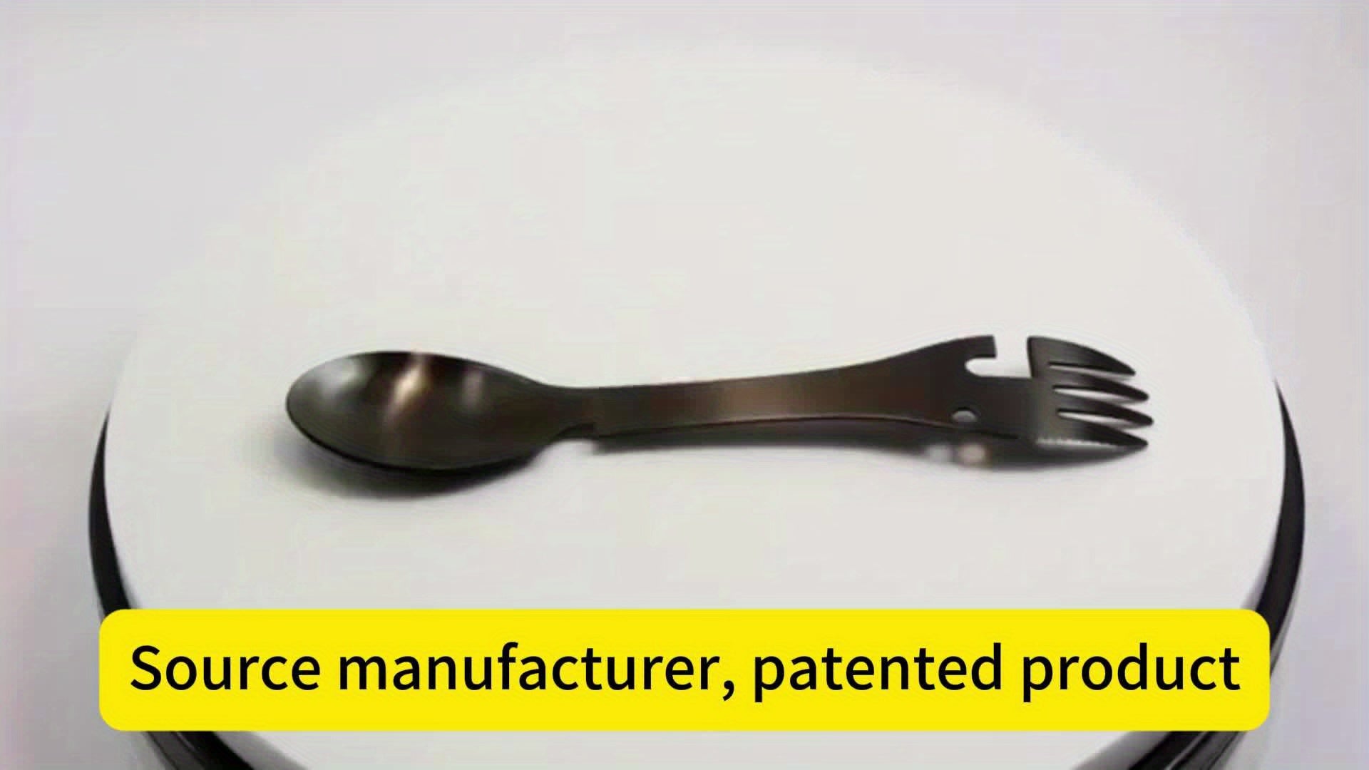 PSKOOK 2pcs Tactical Spork, 5-in-1 Stainless Steel Spoon, Fork & Knife Combo with Bottle Opener, Matte Black Finish, Outdoor Camping Utensil for Hiking & Backpacking, Camping Utensil