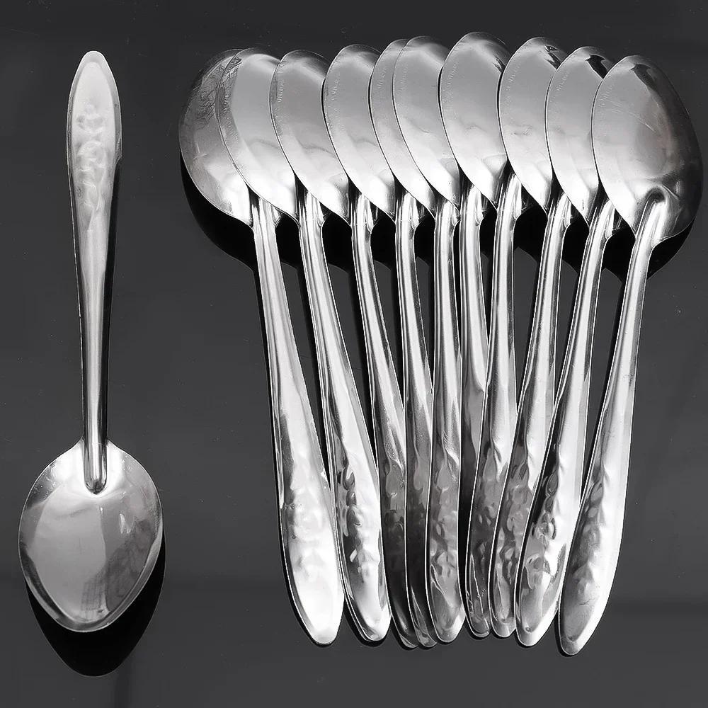 10pcs Elegant Stainless Steel Dessert Spoons Set - Long Handle, Ice Cream & Watermelon Scoop Design, Perfect for Kitchen & Dining Tableware, Dessert Spoon