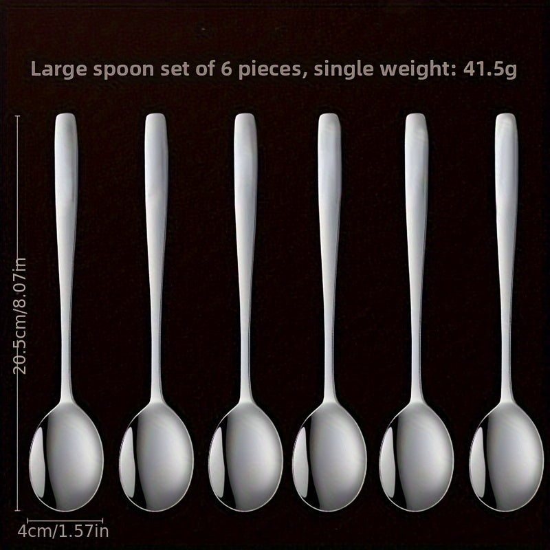 Stainless Steel Spoon and Fork Set, Korean Style, Long Handle, Mixing, Soup Spoon, for Home Use, 6pcs