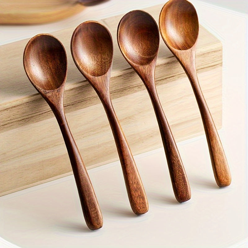 4pcs Modern Reusable Wooden Spoon Set - Ideal for Dinner, Coffee, Milk & Desserts - Perfect for Parties & Kitchen Essentials, Kitchen Essentials | Modern Wooden Spoons | Smooth Finish