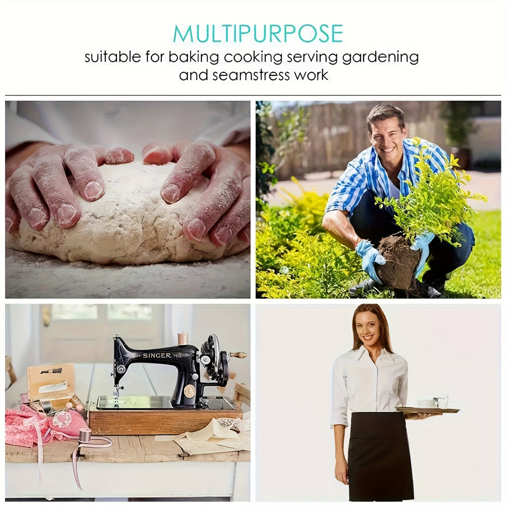 1pc Black Server Apron with 3 Pockets - Oil-Resistant Half Body Waist Skirt for Waitresses, Chefs, and Gardeners - Ideal for Cooking, Baking, and Seamstress Work