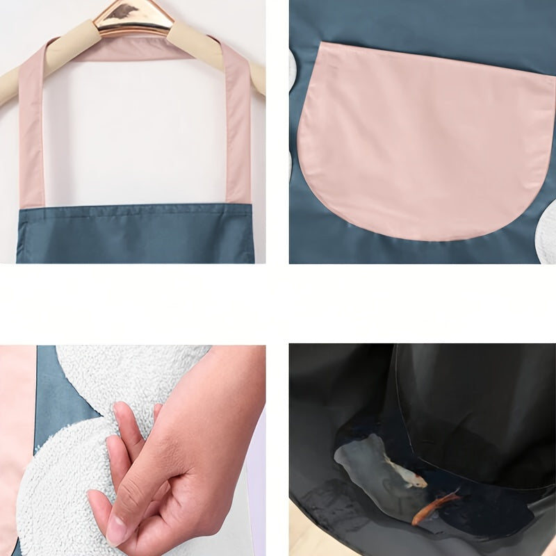 1pc Scratchable Kitchen Apron - Oil & High Quality PVC with Adjustable Neck Strap, Cute Cartoon Character Design & Cloud Pocket - Durable Easy-Clean for Cooking Baking Grilling (Blue & Pink), Grilling Apparel | Easyclean Material