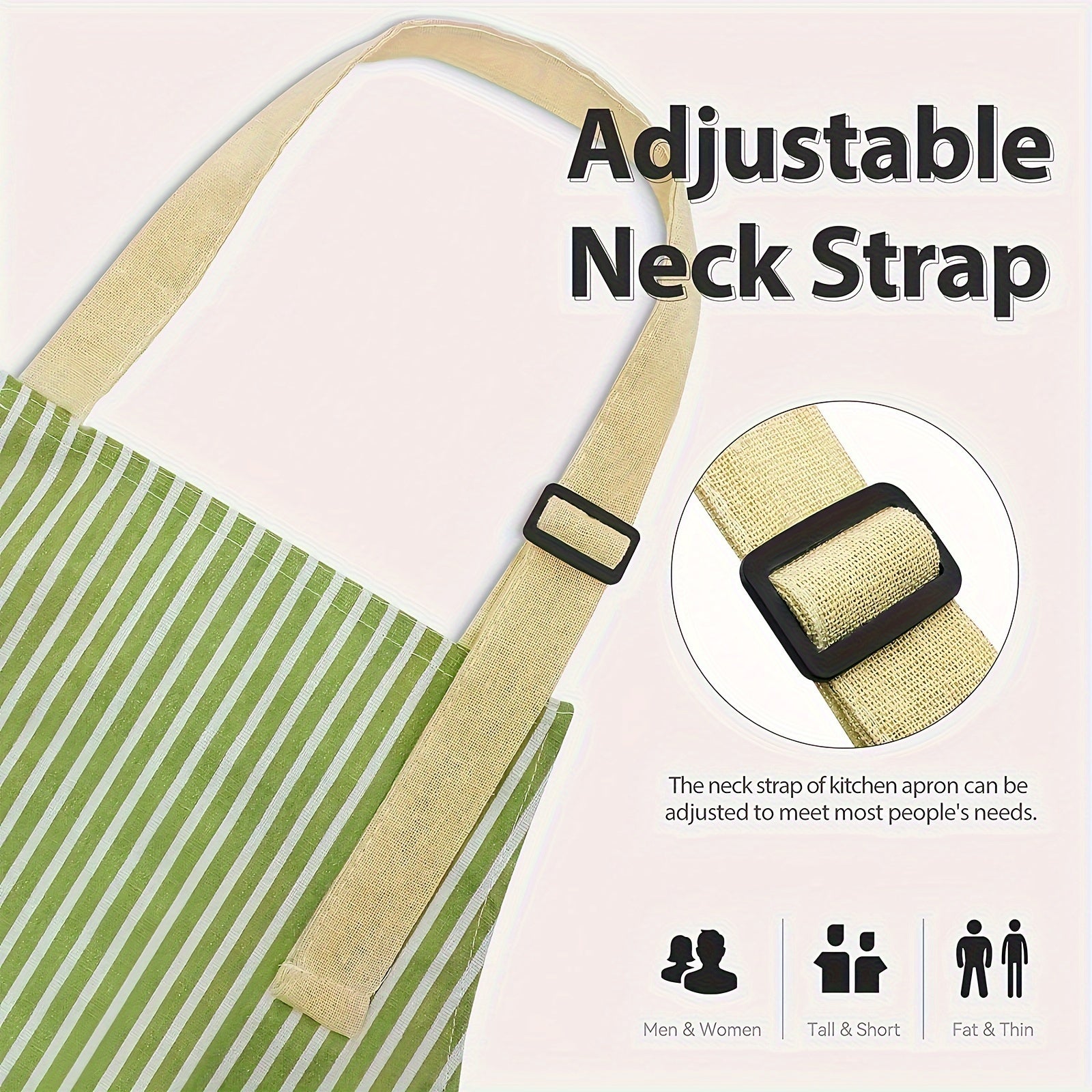 1 adjustable kitchen cooking apron and linen machine washable with 2 pockets and linen colored striped apron stain and grease resistant