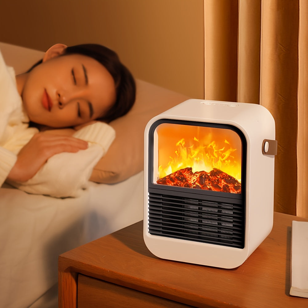 Electric Fireplace Heater with Overheat Protection, 3D Flame Effect, Fast PTC Heating, Dual Mode 650W\u002F1000W, Square Plastic Portable Desktop Heater with US Plug, 110V for Bedroom Bathroom Office