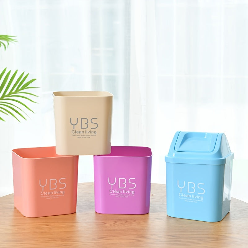 YBS Clean Living Mini Trash Can with Flip Lid – Square Desktop Waste Basket for Kitchen & Living Room, Durable PP Material, Light Blue\u002FWhite\u002FPink, Compact Design for Countertop or Tabletop Use
