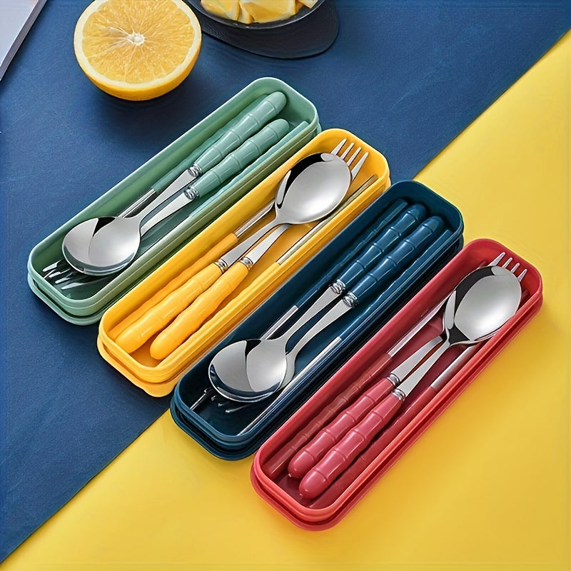Outdoor Stainless Steel Portable Cutlery Set Lunch Camping Picnic Reusable Cutlery for Travel - Includes Box, Fork, Spoon And Chopsticks 4pcs Set