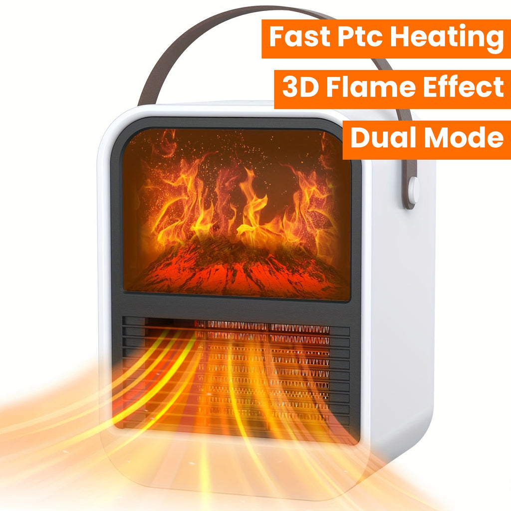 Electric Fireplace Heater with Overheat Protection, 3D Flame Effect, Fast PTC Heating, Dual Mode 650W\u002F1000W, Square Plastic Portable Desktop Heater with US Plug, 110V for Bedroom Bathroom Office
