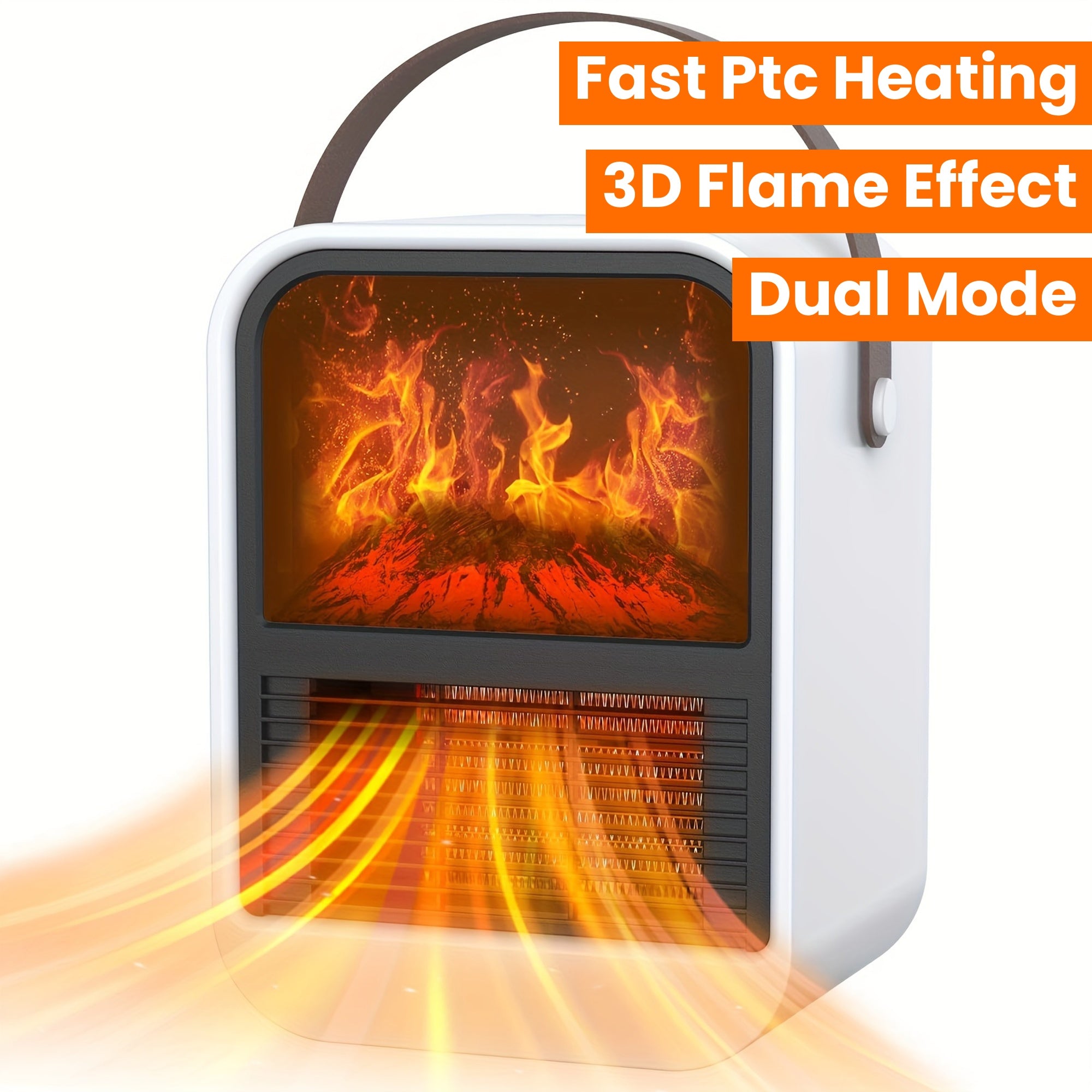 Electric Fireplace Heater with Overheat Protection, 3D Flame Effect, Fast PTC Heating, Dual Mode 650W\u002F1000W, Square Plastic Portable Desktop Heater with US Plug, 110V for Bedroom Bathroom Office