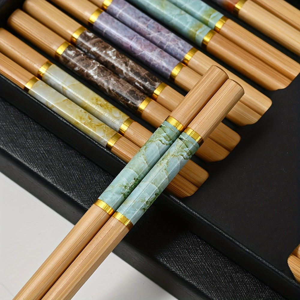 10 pairs, bamboo printed chopsticks, reusable, suitable for wedding party ceremonies, slip resistant chopsticks, washable in dishwasher, lightweight chopstick set,