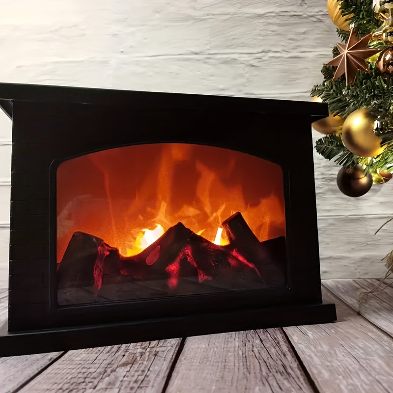 IP44 Rated Realistic Flame Fireplace Lamp - Battery & USB Powered, Retro Style Decoration for Indoor Rooms, Patios, Christmas & Halloween Themes