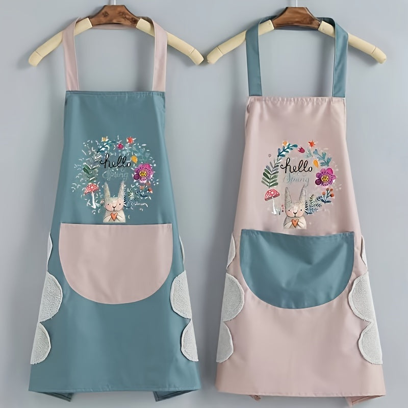 One Kitchen Apron Featuring a Hand Wipe Pocket - Ideal for Cooking, Gardening, And Home Tasks - Made from Durable PVC Material, Easy to Clean, And Requires No Batteries.