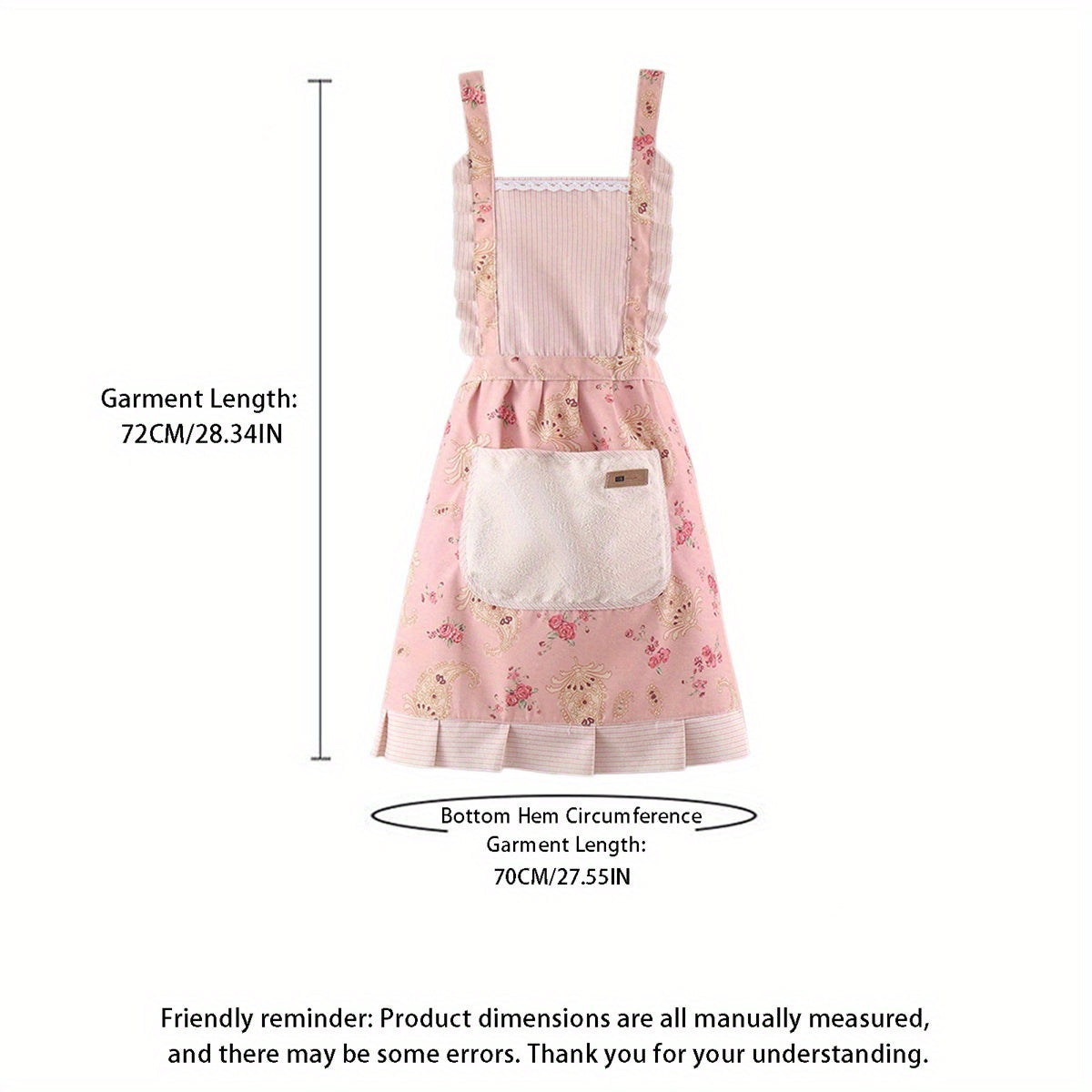 Women Kitchen Aprons Waist Strap Floral Cooking Baking Cleaning Apron with One Big Pocket