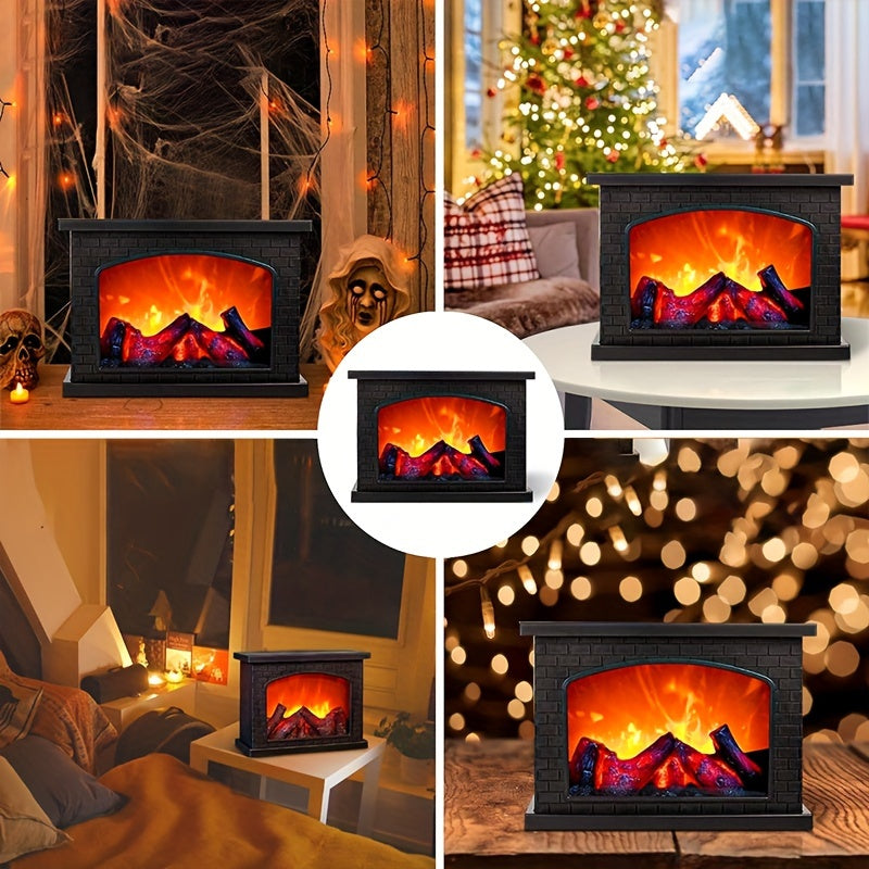 Shenzhi Tech LED Fireplace Lantern - Tabletop USB Powered Fake Fireplace Light with Polished Finish, Push Button Control, Plastic Lamp Shade, Flame Effect for Home Decor - No Battery Included