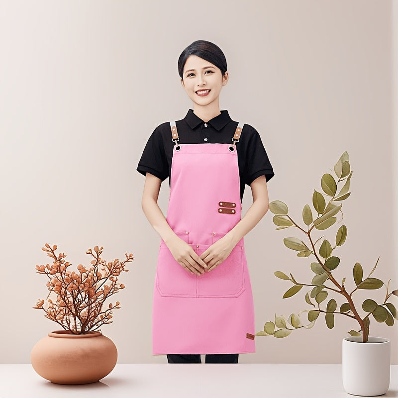 Unisex Canvas Cross-Back Apron with Adjustable Shoulder Straps and Large Pockets for Kitchen Cooking