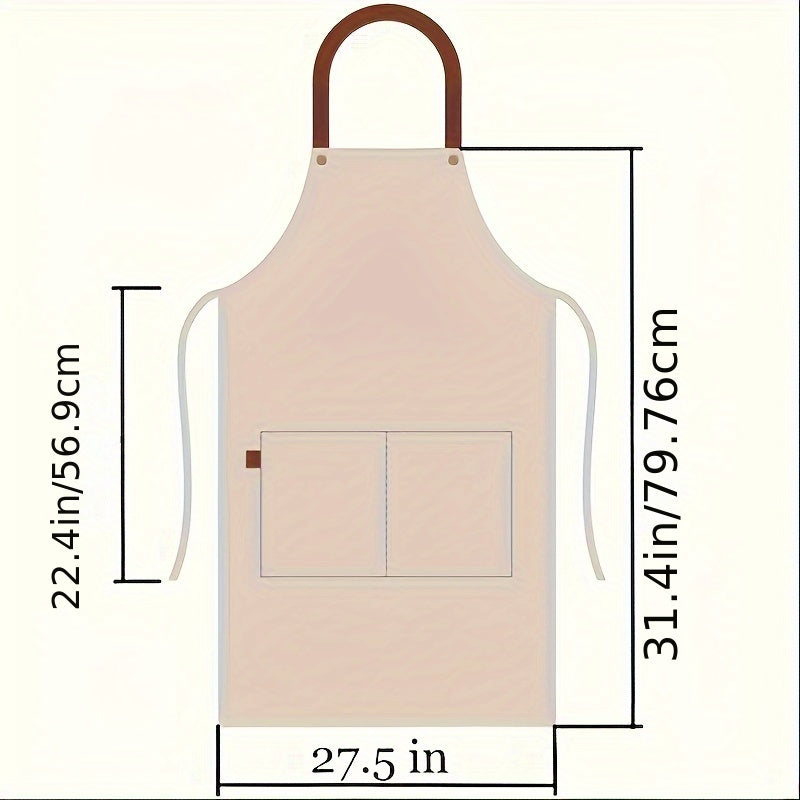 1 Polyester Fiber Solid Color Apron with Two Connected Square Pockets. Brown Shoulder Strap with Stainless Steel Concealed Buckle Adjustment. Waterproof And Oil Resistant, It Is a Birthday Gift for Family And Friends, And a Valentine'S Day Gift